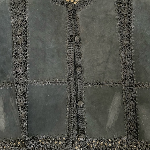 IDI Y2K Bohemian Suede Leather Crotchet Black Button Up Jacket size M - Picture 4 of 10
